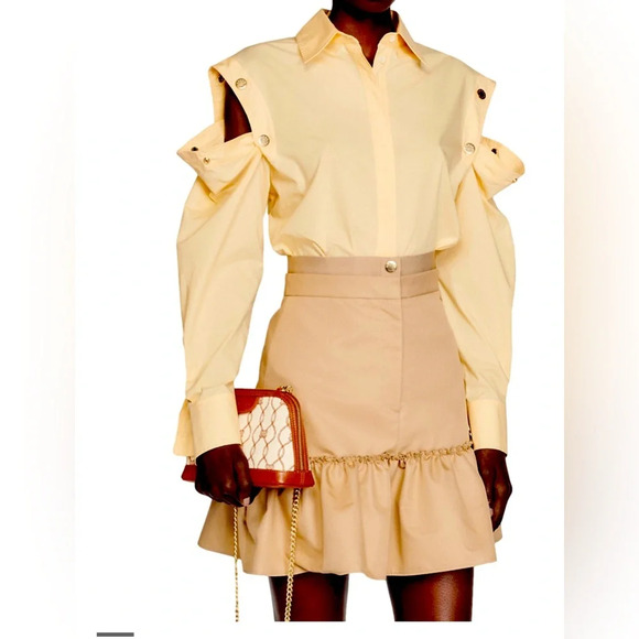 Sandro Tops - Sandro Women's Natural Snap-detailed Cotton-poplin yellow Shirt -size 4-6 US